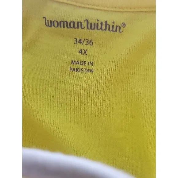 Woman Within Top Plus Size 4X Yellow White Piping Cap Sleeve Top Casual Beachy - Picture 3 of 5